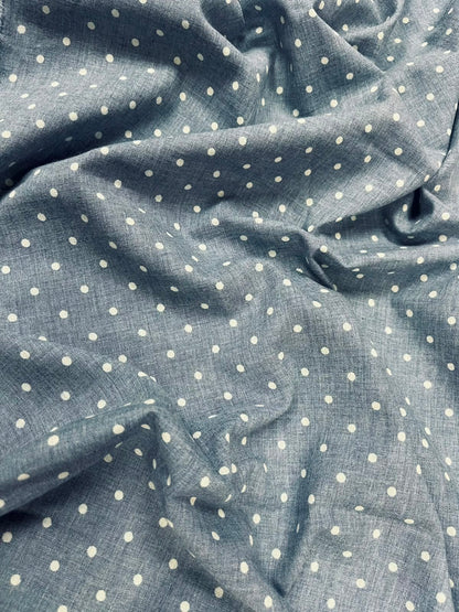 Greyish Blue Polka Dot Cotton Fabric