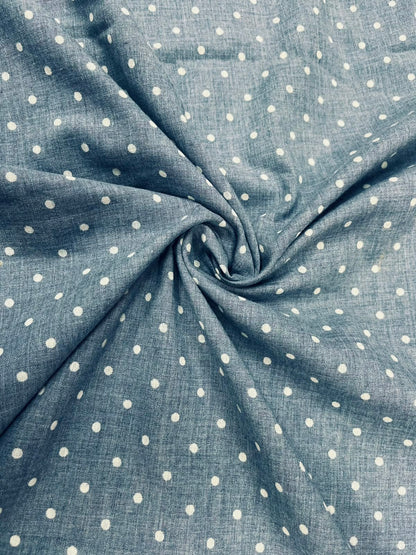 Greyish Blue Polka Dot Cotton Fabric