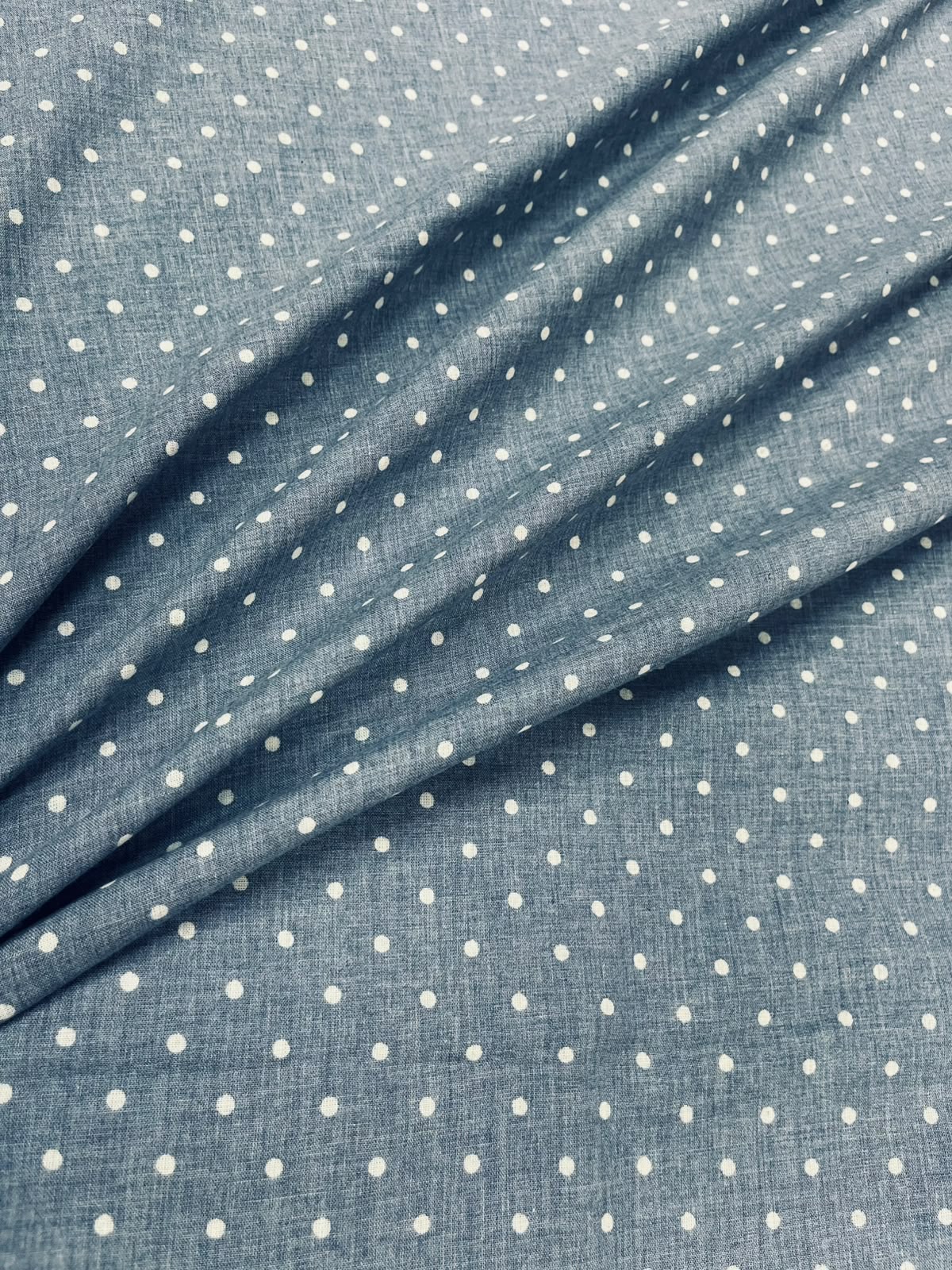 Greyish Blue Polka Dot Cotton Fabric