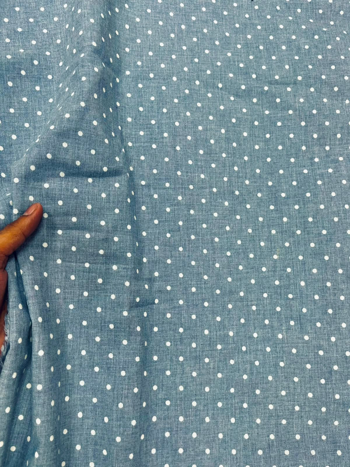 Greyish Blue Polka Dot Cotton Fabric