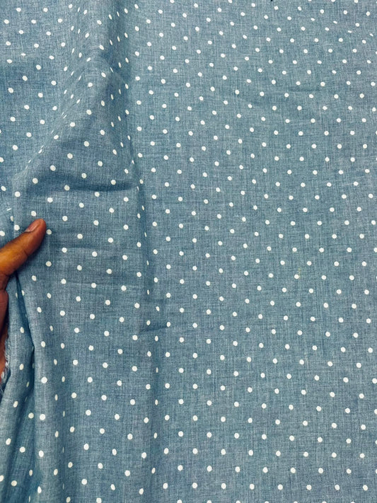 Greyish Blue Polka Dot Cotton Fabric