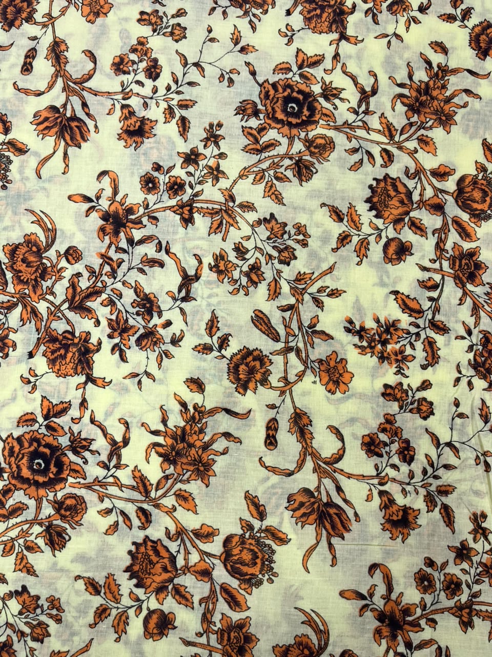 Orange Vintage Floral Cotton Fabric
