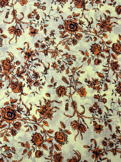 Orange Vintage Floral Cotton Fabric