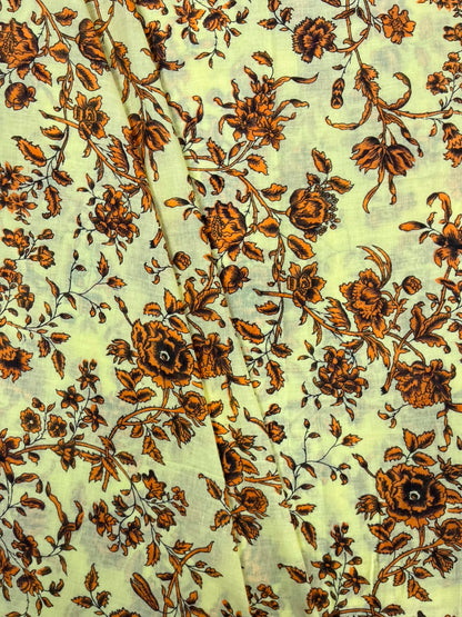 Orange Vintage Floral Cotton Fabric