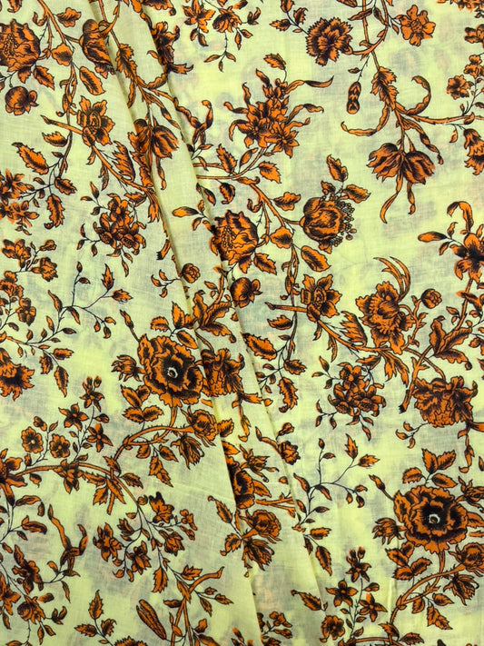 Orange Vintage Floral Cotton Fabric