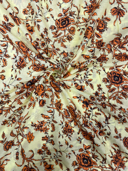 Orange Vintage Floral Cotton Fabric