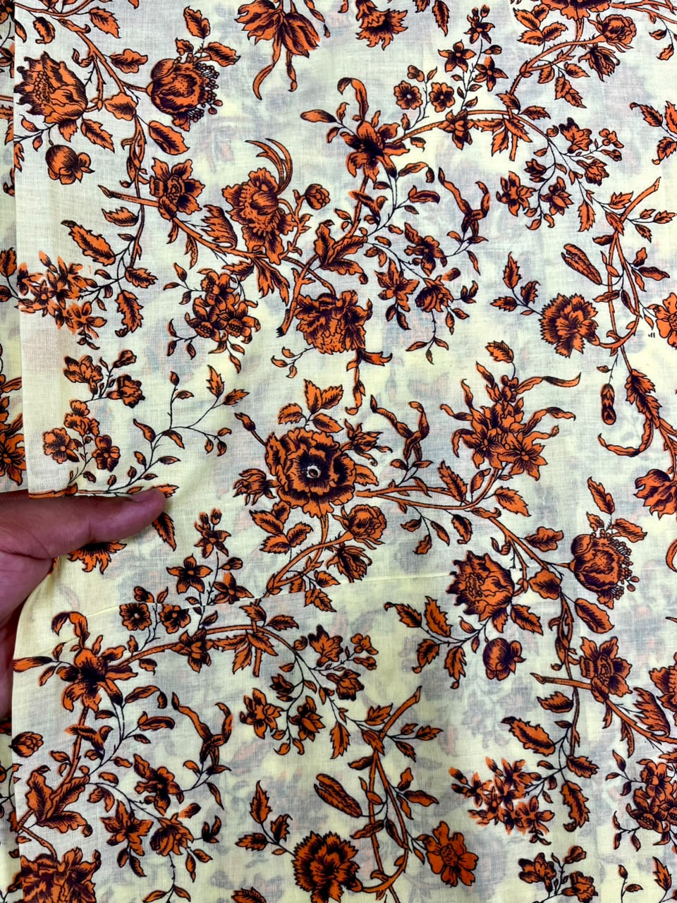 Orange Vintage Floral Cotton Fabric
