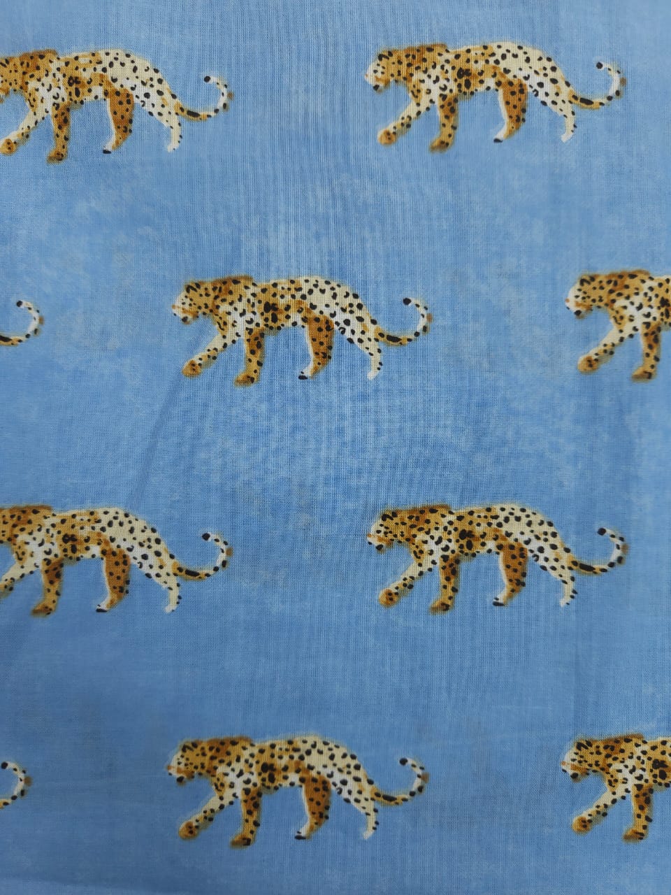 Blue Leopard Print Cotton Fabric