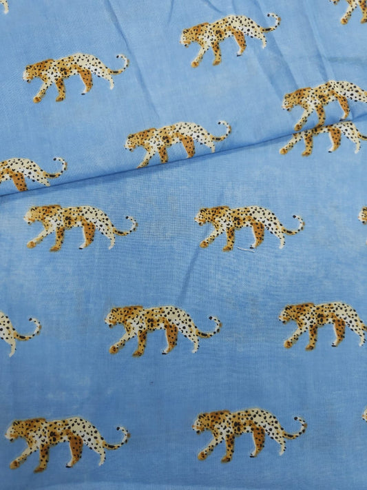 Blue Leopard Print Cotton Fabric