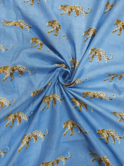 Blue Leopard Print Cotton Fabric