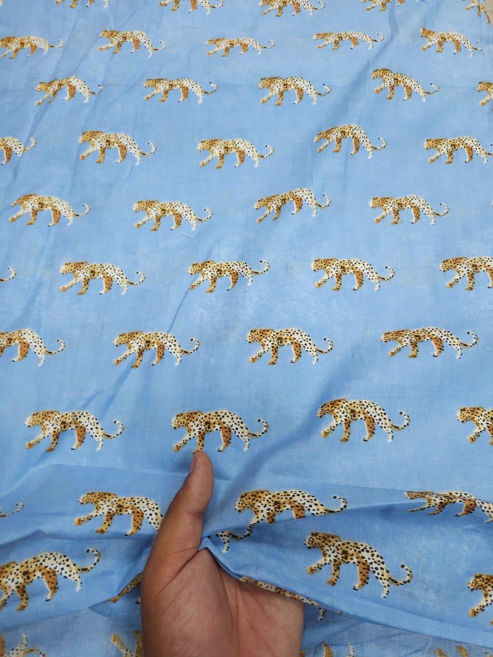 Blue Leopard Print Cotton Fabric