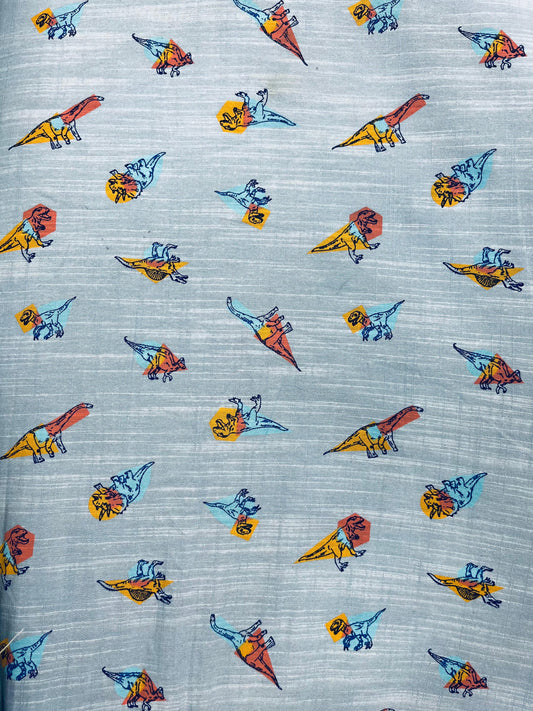 Premium Dinosaur Printed Cotton Denim Fabric 60 Inch Width