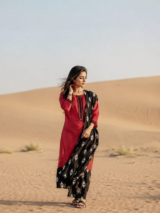 Midnight Prism Cotton Suit Set Fabric with Mal Cotton Dupatta & Modal Rayon Bottom