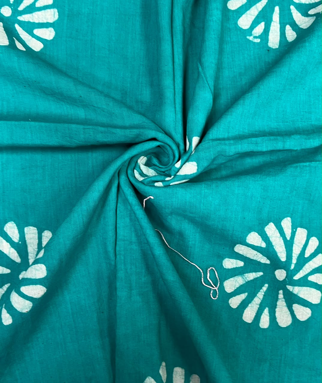 Teal Mul Cotton Handwork Semi-stitched Suit Set with Bottom & Dupatta | 3 Piece Suit Set