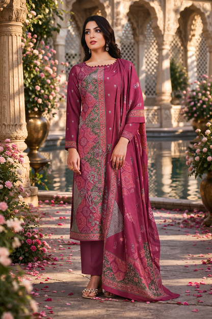 Plum Heritage Printed Cotton Suit Set Fabric with Cotton Muslin Dupatta (3-Piece)