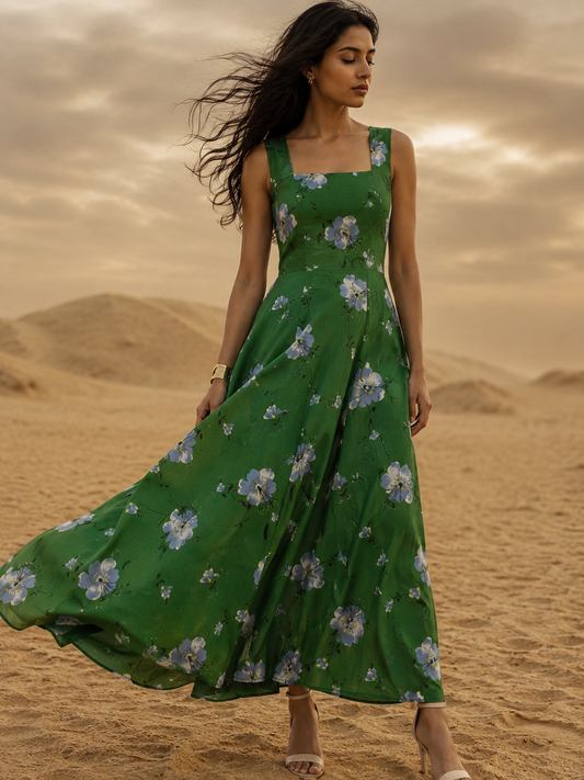 Emerald Bloom Floral Rayon Fabric