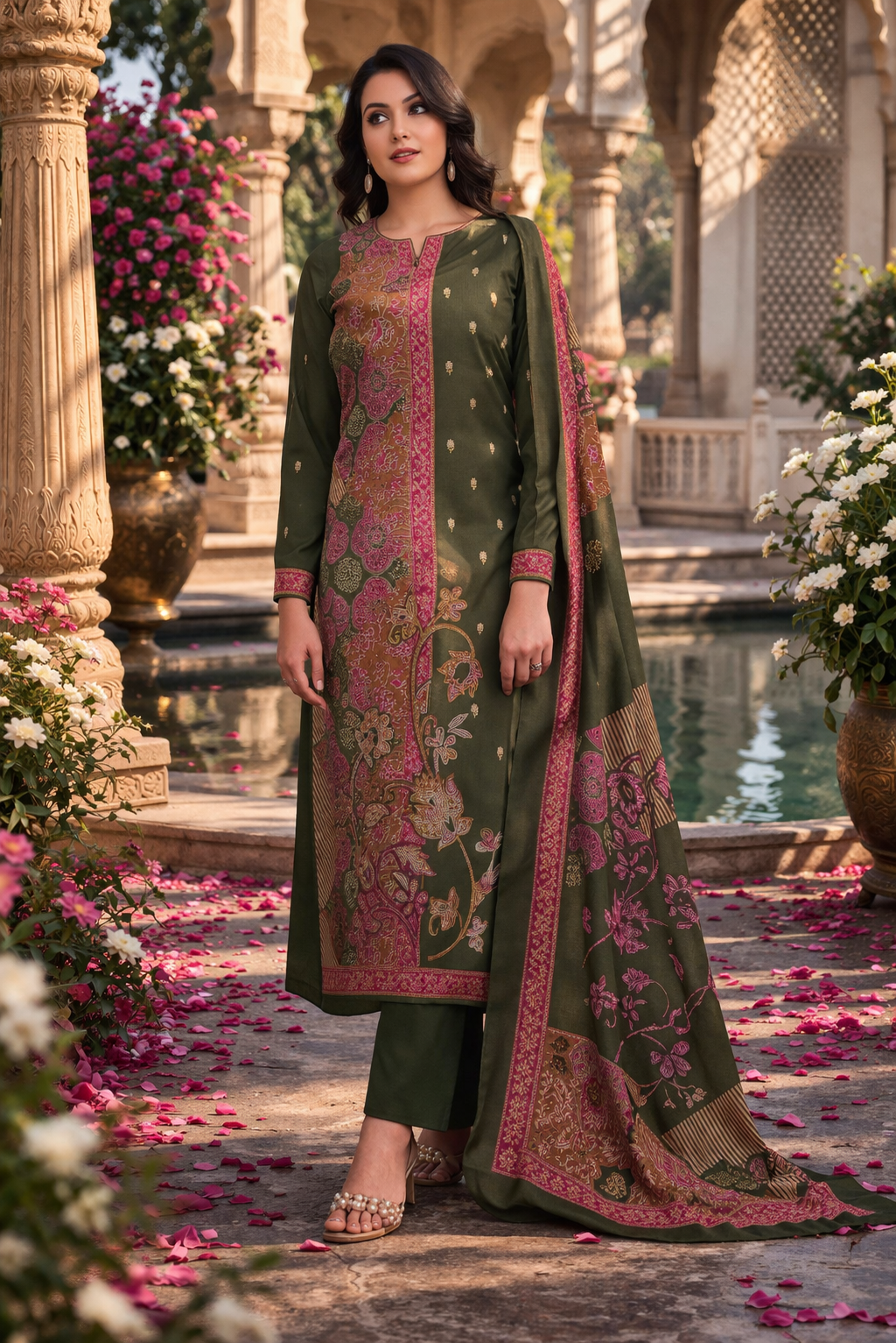 Forest Heritage Printed Cotton Suit Set Fabric with Cotton Muslin Dupatta (3-Piece)