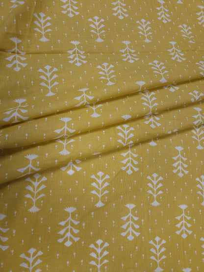 Mustard Yellow Cotton Printed Fabric | 60 Inch Width